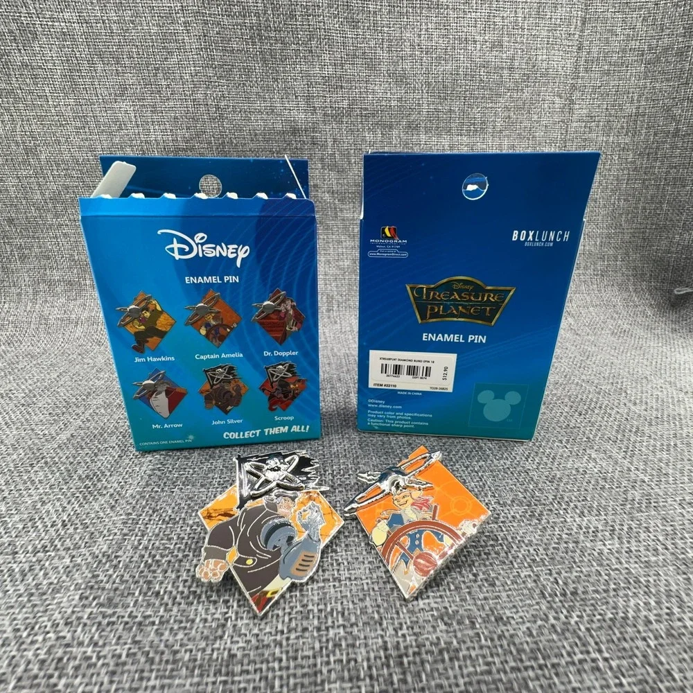 Set of 2 Disney Treasure Planet Enamel Pins John Silver Captain Amelia BoxLunch